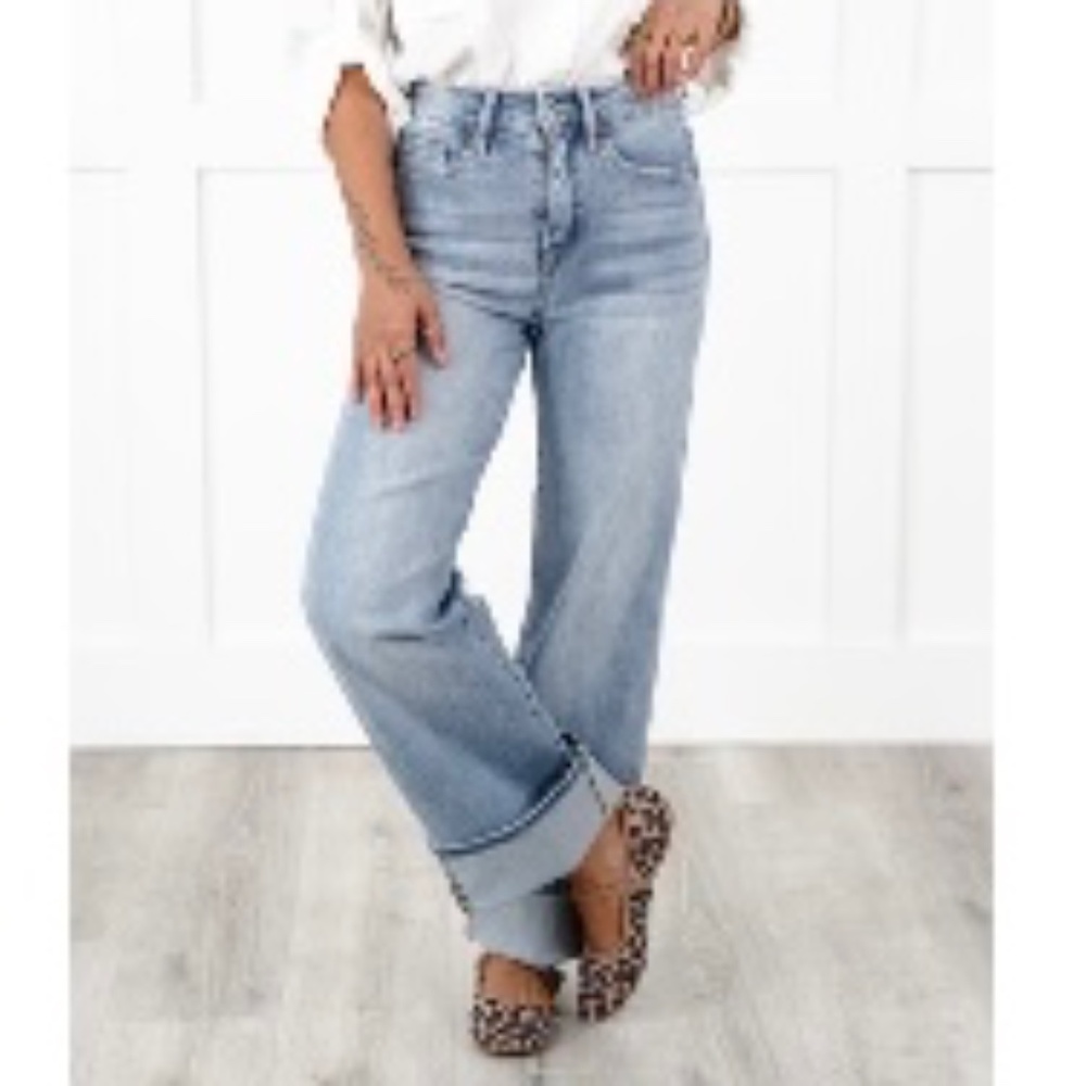 Mica High Rise Wide Leg Cuffed Jeans Size 14W